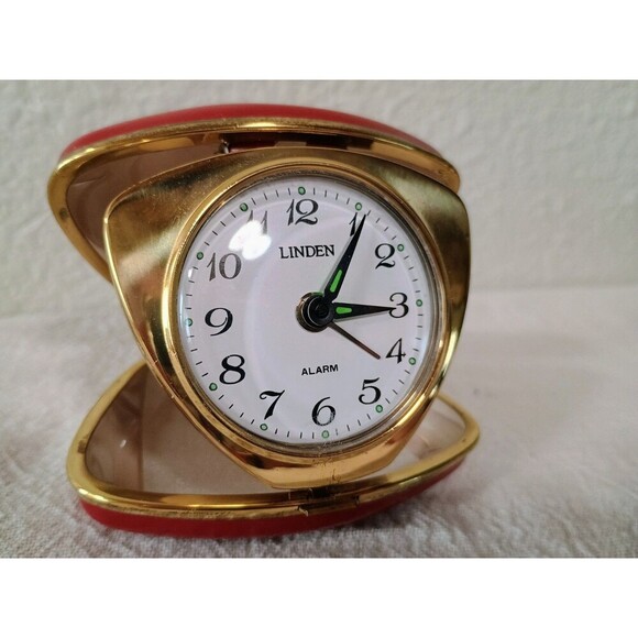 Vintage Linden Wind Up Travel Clock Red Shell Triangle Shape - Working - Picture 2 of 6